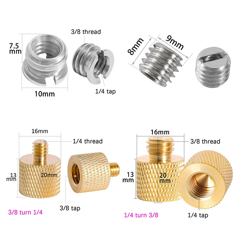 Color: Silver - Camera Screw Conversion Nut 5/8 To 3/8 To 1/4 Inch Adapter Mount For DSLR Tripod Monopod Quick Release Plate Stands Camera Acc