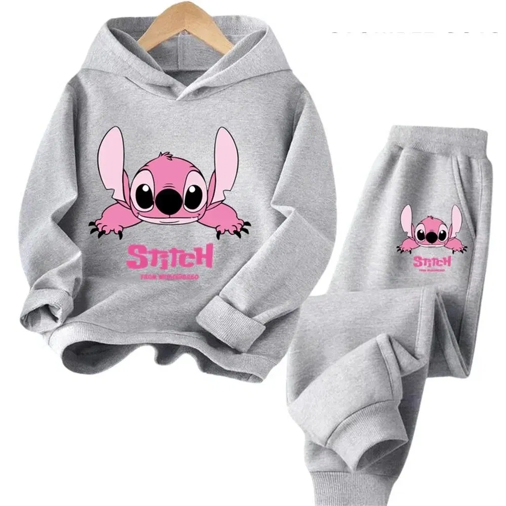 Color: Khaki, Kid Size: 5 - Children Hoodies Stitch Kawaii Fashion Pullover Sweatshirt Anime Trucksuit Manga Cartoons Girls Boy Kids Autumn Casual Clothes