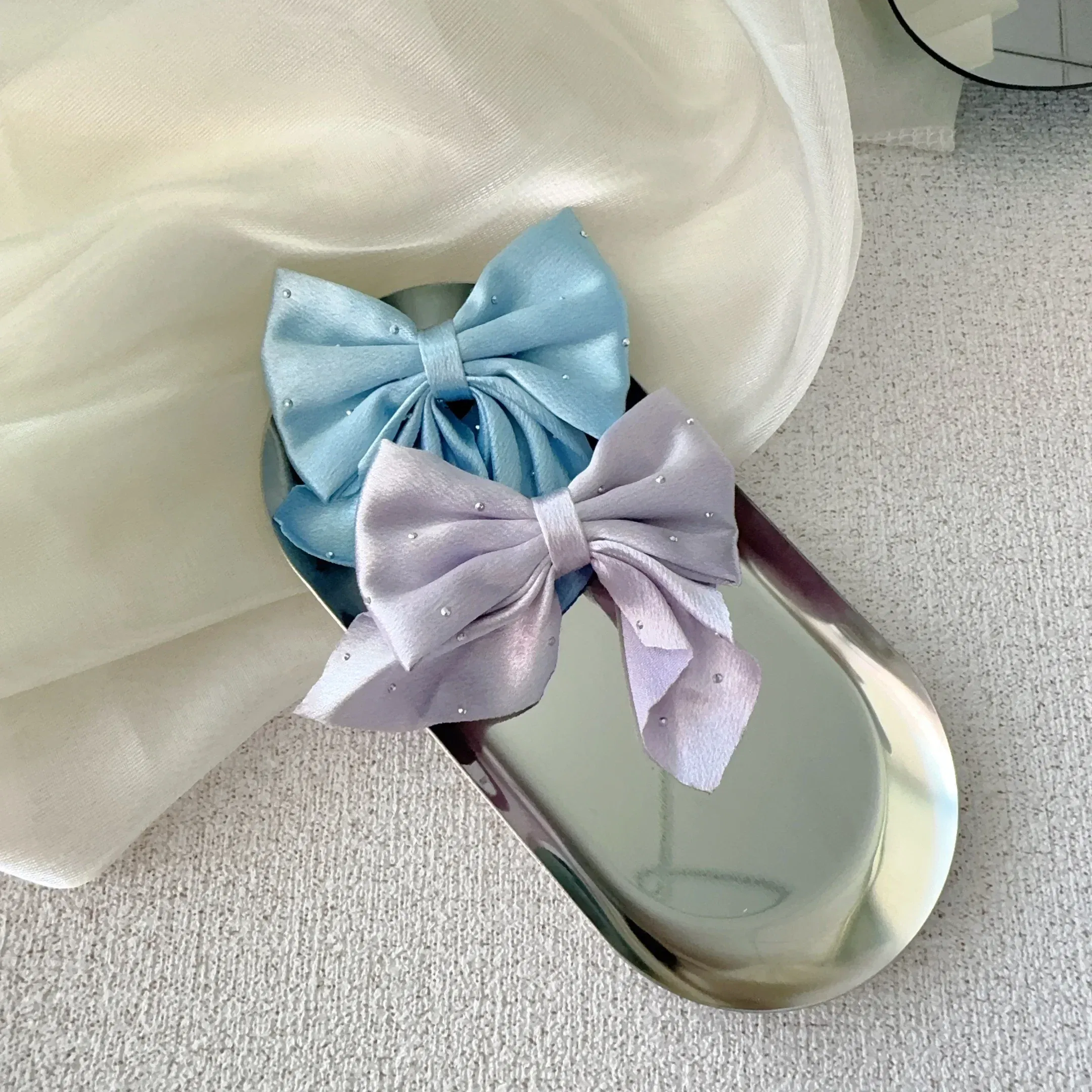 Color: Orange - 2Pcs Starry Dots Red Velvet Bow Hair Pins Hair Clips Kids Girls Fashion Christmas Barrettes Ponytail Holder Headwear Accessories