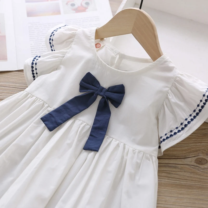 Color: Blue, Kid Size: 3T - Summer Baby Girl Princess Dress Casual Fashion Baby Girl Flying Sleeve Bow-knot Princess Dress Kids Clothing For 1-6 Years Old