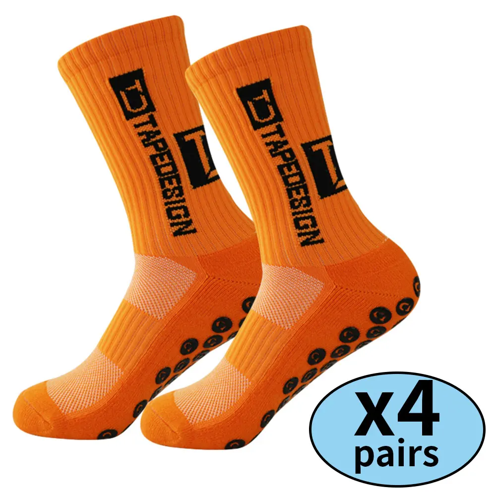 Color: Brown - 4 pairs of new non slip football socks, basketball socks, yoga socks, sports socks, outdoor sports socks
