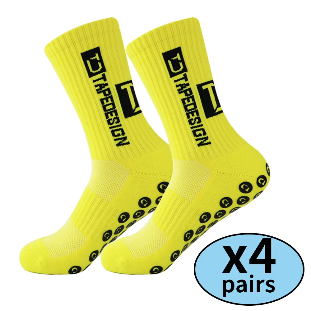 Color: Brown - 4 pairs of new non slip football socks, basketball socks, yoga socks, sports socks, outdoor sports socks