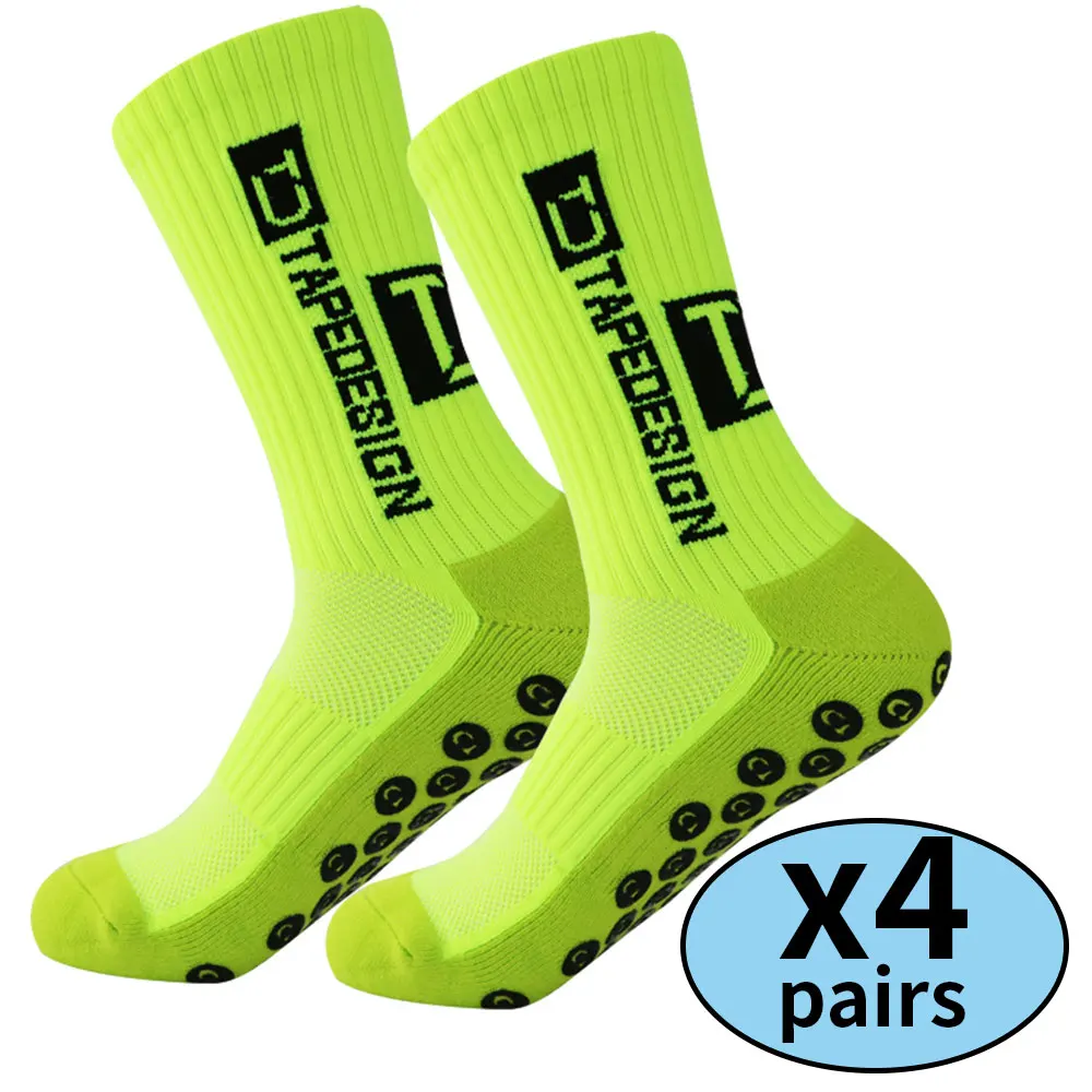 Color: Brown - 4 pairs of new non slip football socks, basketball socks, yoga socks, sports socks, outdoor sports socks