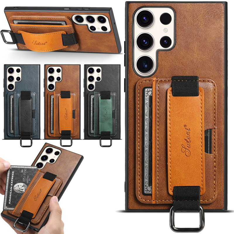 Color: Brown, Material: GENUINE LEATHER - Leather Wallet Phone Case For Samsung Galaxy S24 S23 S22 FE Ultra Plus A53 A54 A13 A14 A24 A34 Note20Ultra Card Holder Cover