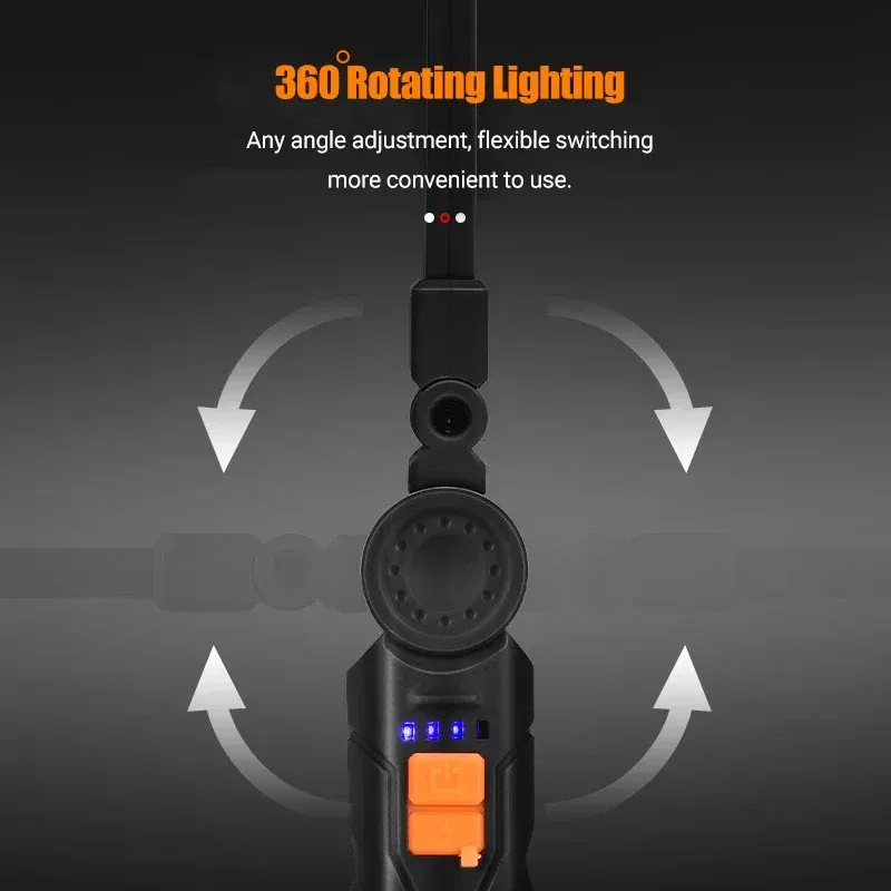 Emitting Color: RGB - Portable COB LED Flashlight USB Rechargeable Work Light Magnetic Lanterna Hanging Lamp with Built-in Battery Camping Torch