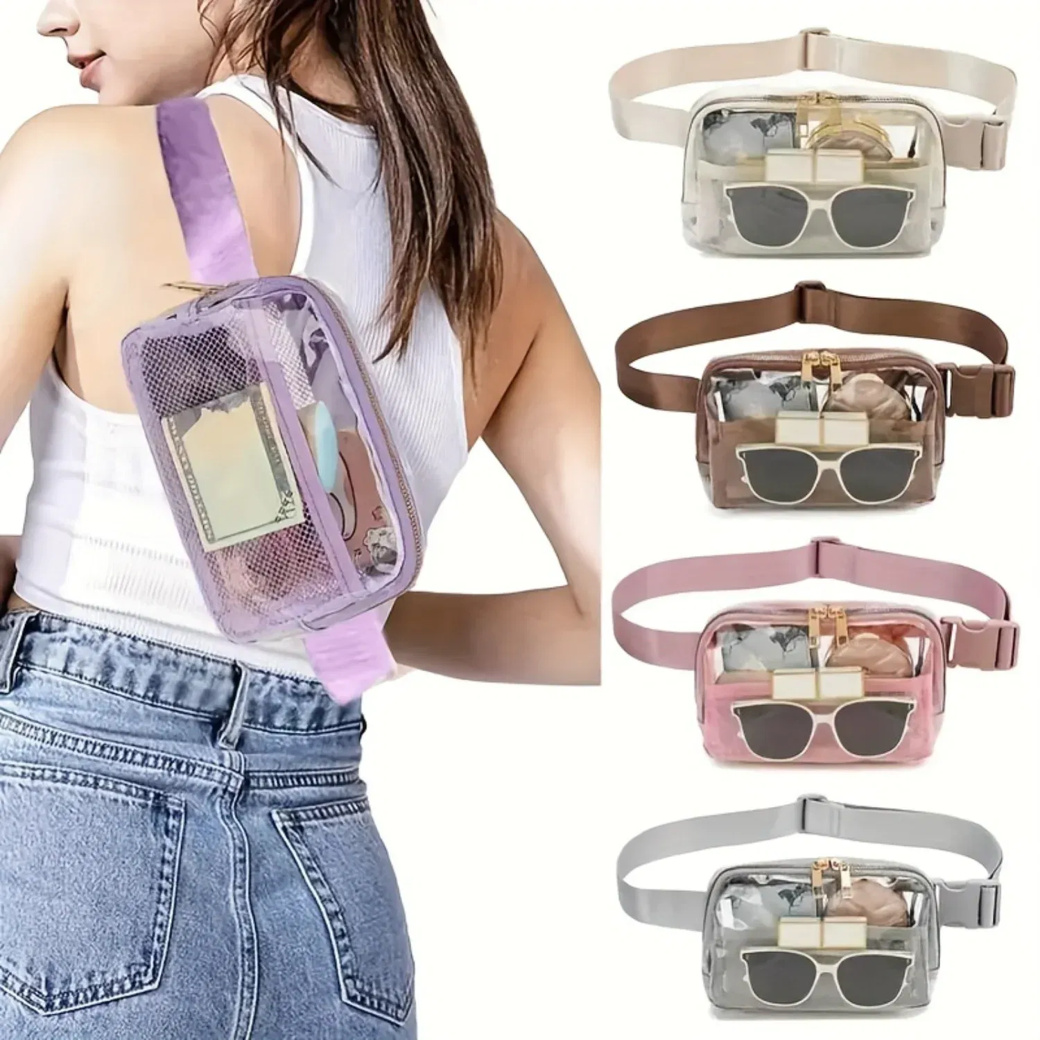 Color: green, Ships From: CHINA - Transparent PVC Waist Pack - Fashion Zipper Fanny Pack for Sports Events, Concerts, Travel & Beach - Universal Fit, Solid Color,