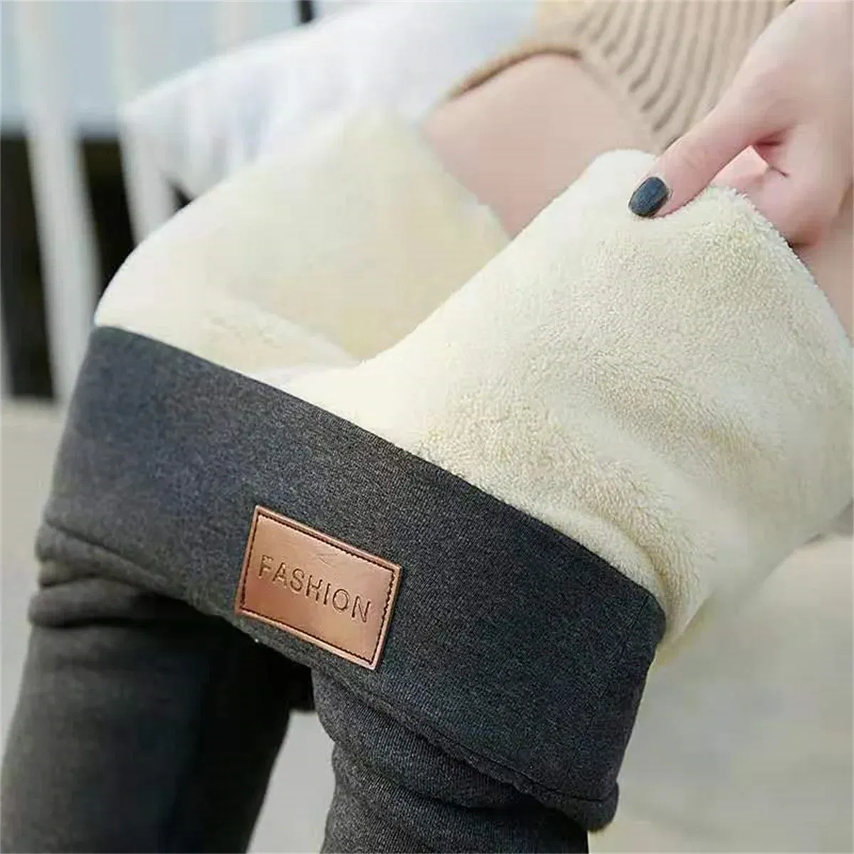 Color: Dark Grey, Size: S - Winter Women Leggings Solid Warm Leggings Thicken Lambwool Hight Waist Fleece Keep Butt Lift High Stretchy Walking Pants Pocket