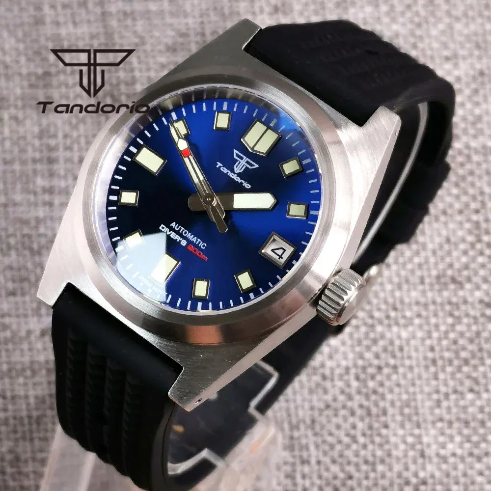 Color: khaki - Tandorio Black/Blue/Green Sunburst Dial NH35A 38mm Automatic Men's Watch 200M Brushed Case AR Sapphire Crystal Rubber Strap