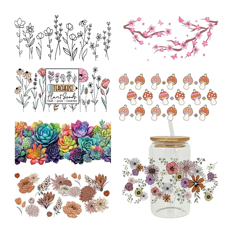 Color: Pink, Size: 45cm*5m - UV DTF Transfers Stickers, 16oz, Cup Wraps, Plant Flower Printed, DIY Glass Ceramic Metal Leather, Etc. D7270