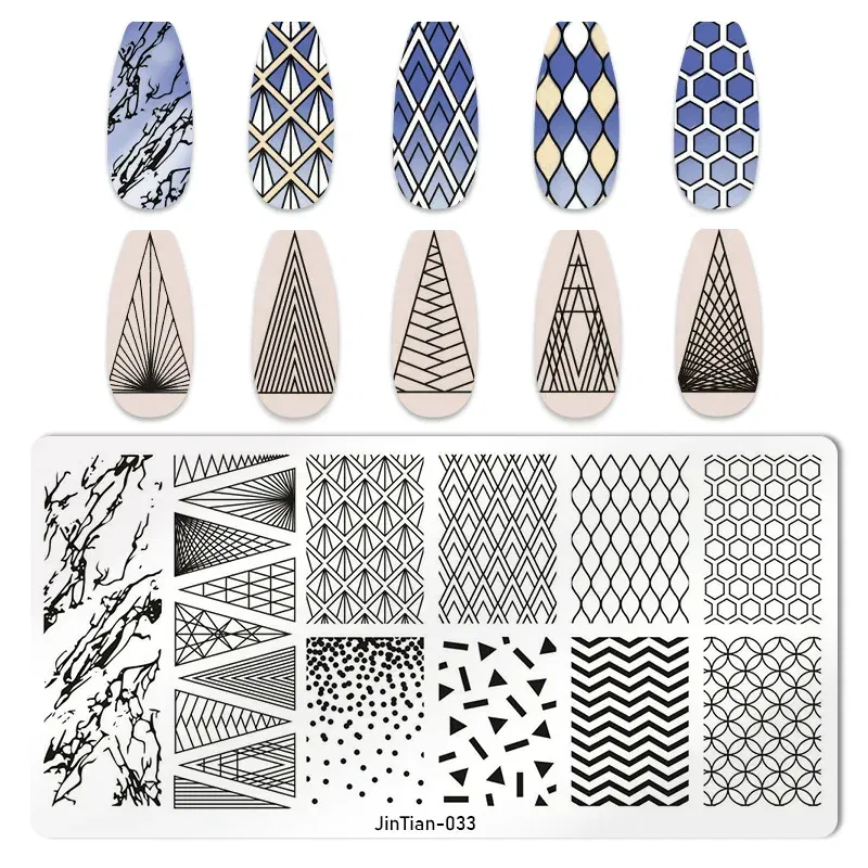 Color: WHITE - 1PC Nail Art Stamp Plate Geometric Line DIY Stamping Image Plate 6*12CM Nail Stamping Plate Stainless Steel Plate Stencil JTY150