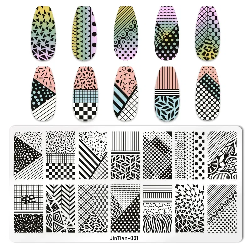 Color: WHITE - 1PC Nail Art Stamp Plate Geometric Line DIY Stamping Image Plate 6*12CM Nail Stamping Plate Stainless Steel Plate Stencil JTY150