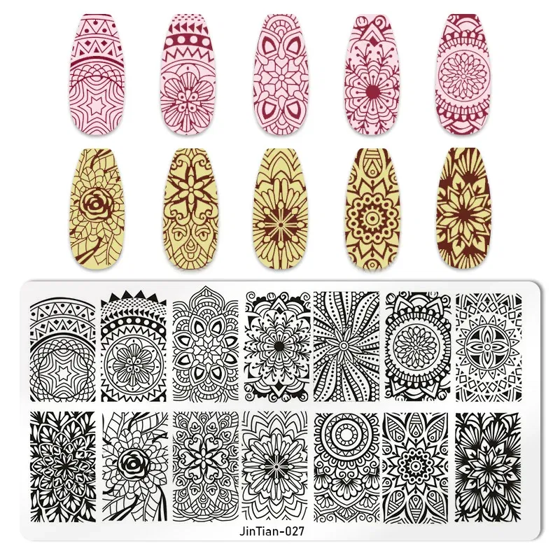 Color: WHITE - 1PC Nail Art Stamp Plate Geometric Line DIY Stamping Image Plate 6*12CM Nail Stamping Plate Stainless Steel Plate Stencil JTY150