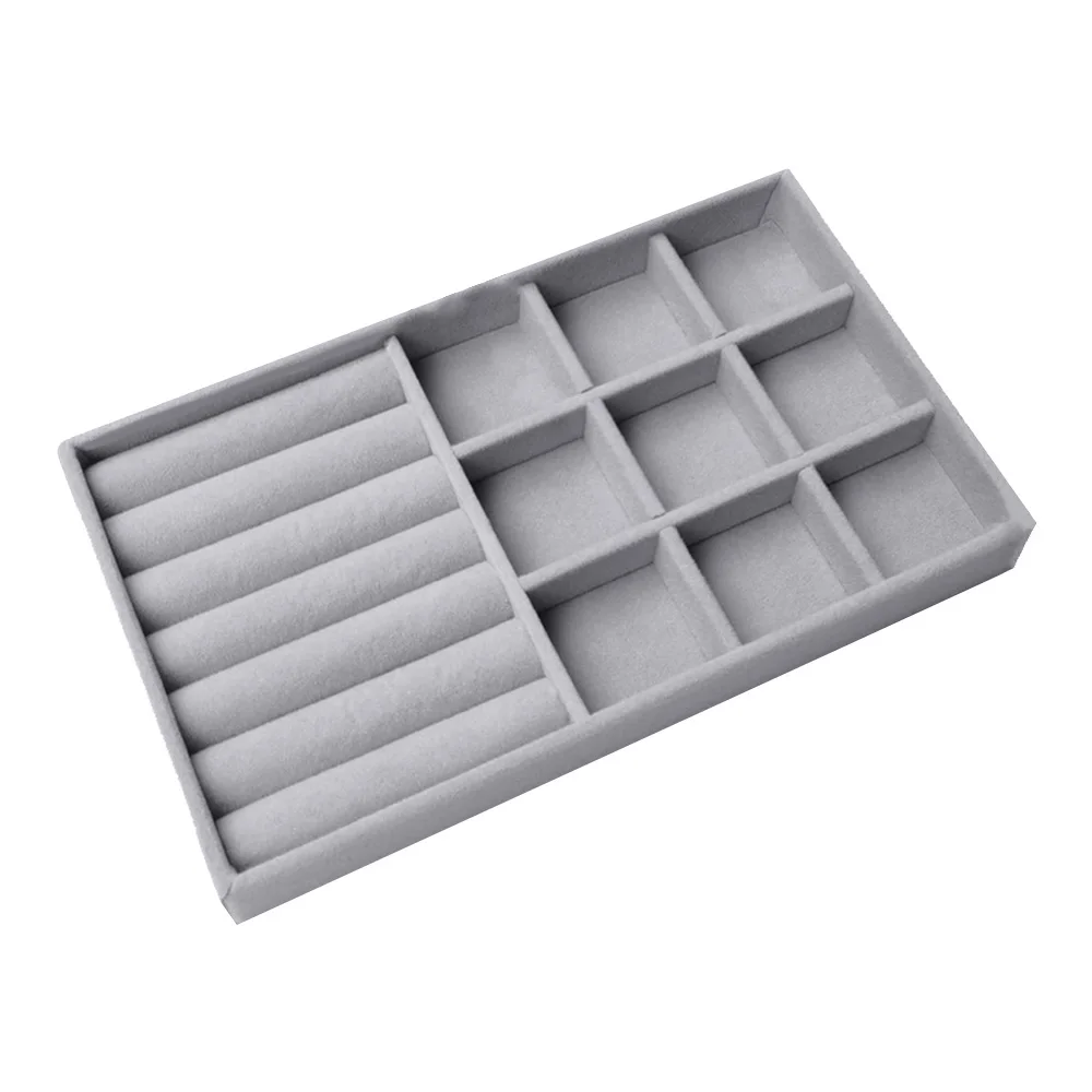 Color: Blue - Velvet Jewelry Storage Box Necklace Stackable Display Tray Bracelet Earring Organizers DIY Handicrafts Drawer Box Organizer Box