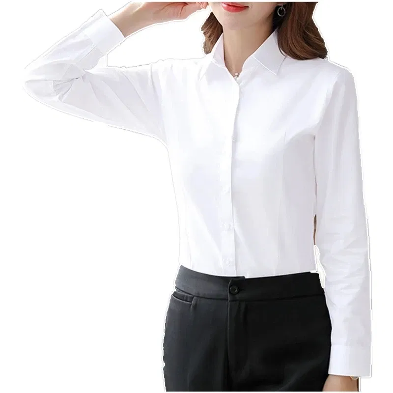Color: black, Size: L - Elegant Women Shirts Woman White Shirt Long Sleeve Blouse Office Lady business Pink Shirts Button Solid Women work Blouses Tops