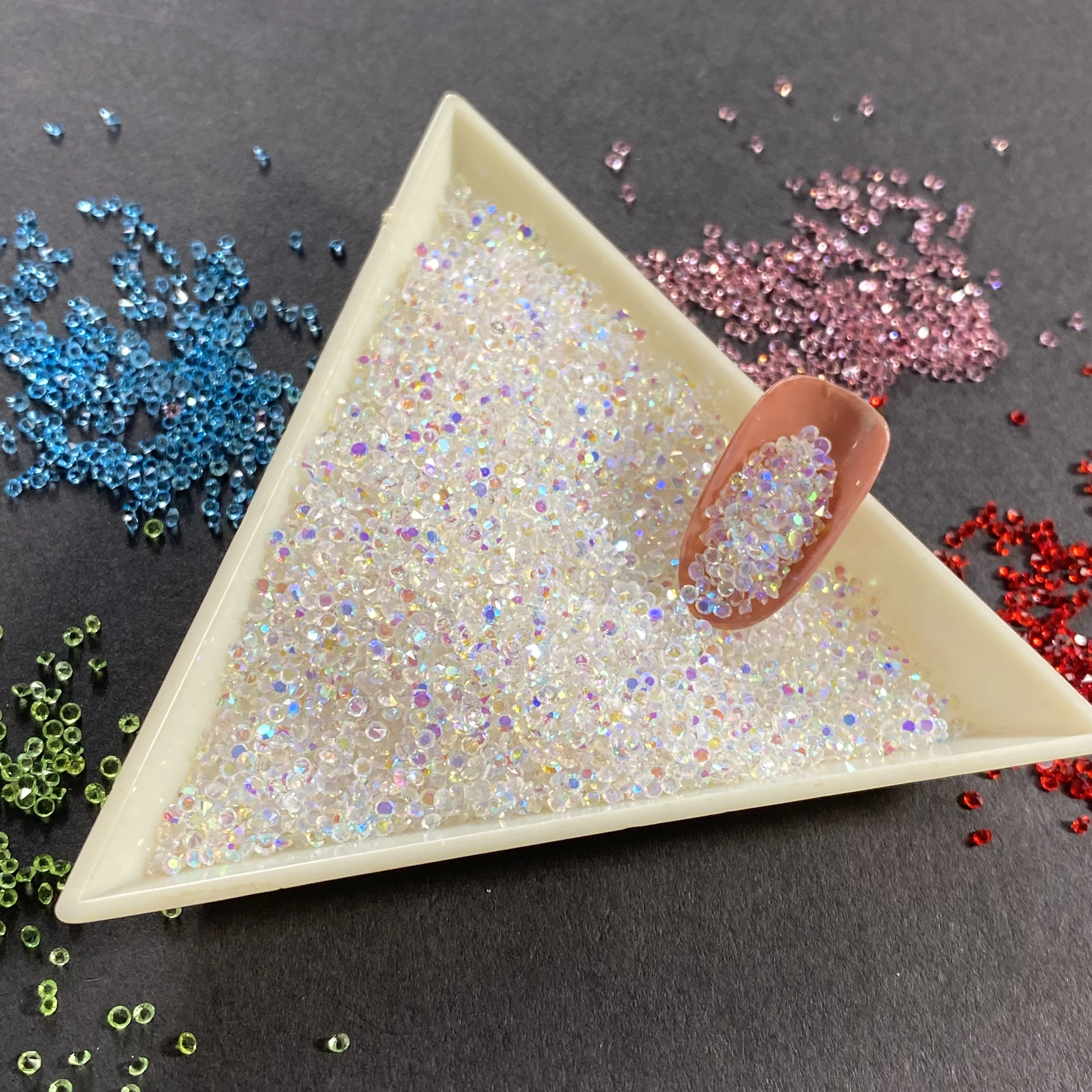 Color: Teal color - 1440pcs Shiny Crystal AB Mini Pixie Nail Rhinestones Glitter 3D Micro Diamonds for Nails Art DIY Accessories