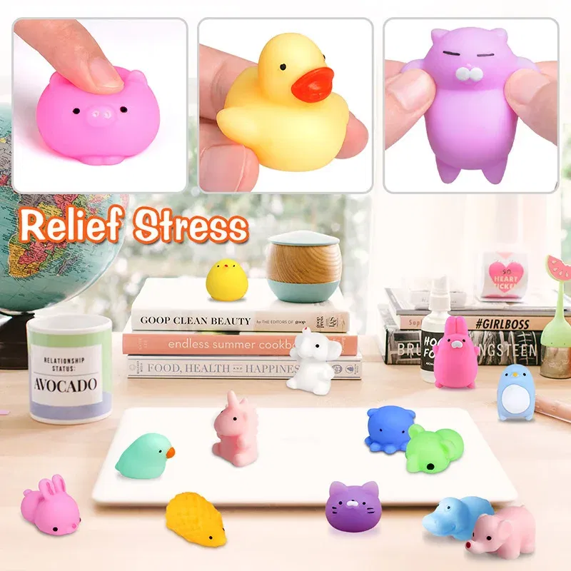 Color: Burgundy - 50-5PCS Kawaii Squishies Mochi Anima Squishy Toys For Kids Antistress Ball Squeeze Party Favors Stress Relief Toys For Birthday