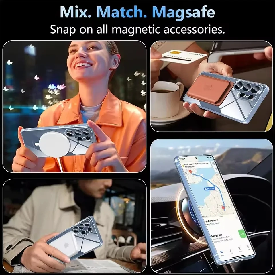 Color: Clear, Material: PVC - For Samsung Galaxy Note 10 PLUS 20 Ultra A05 A05S A06 A15 A16 A26 A35 A36 A54 For Magsafe Magnetic Wireless Charging Phone Case