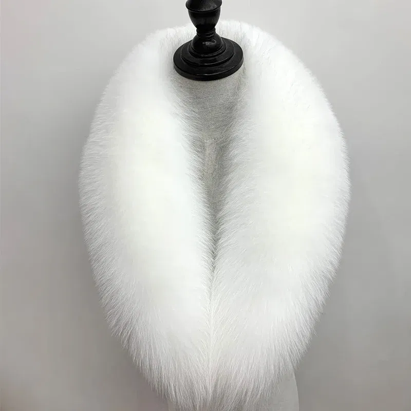 Color: Blue, Size: XL - Winter Real Fox Fur Collar Woman Black Natural Fur Scarf Shawl For Women Collars Wraps Neck Warmer Fur Scarves Luxery Scarf Men