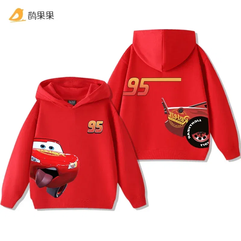 Color: Brown, Kid Size: 5 - Cars Lightning McQueen Fun Printed Kids Boys Girls Hooded Sweatshirt Fall and Winter Casual Fashion Warm Student Hoodie