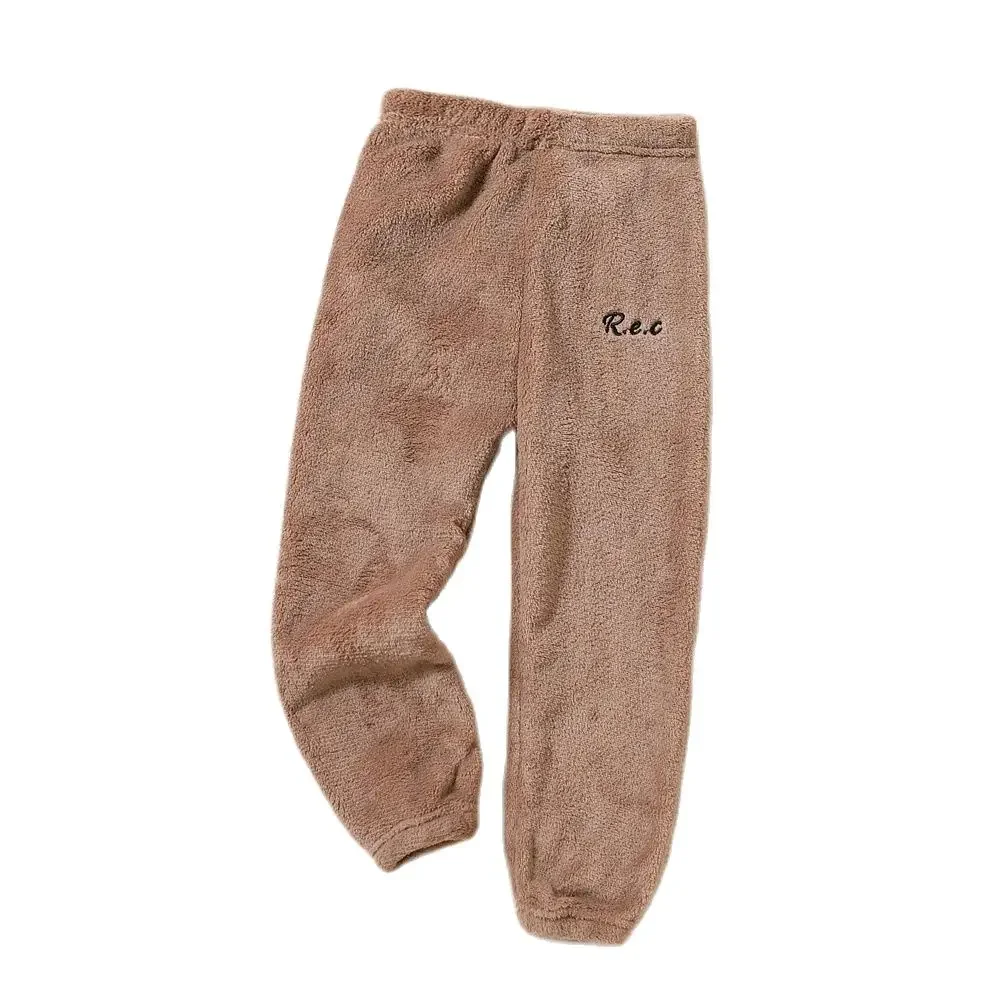 Color: Brown, Kid Size: 5 - Children Thicken Fleece Pants Boys and Girls Solid Letter Embroidery Sports Casual Kids Clothes Warm Leggings Clothing Winter