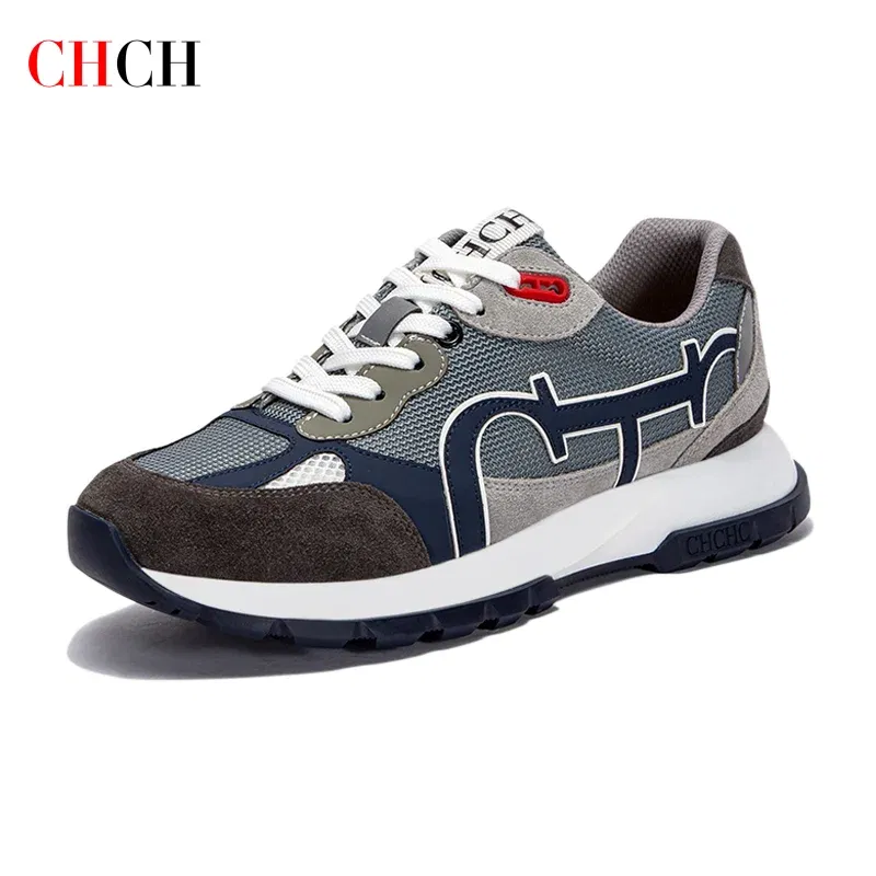 Color: black, Shoe Size: 42 - CHCH Men's Tennis Shoes - New Cow suede Mesh Splicing Men's Outdoor Sports Shoes - Bone Correction