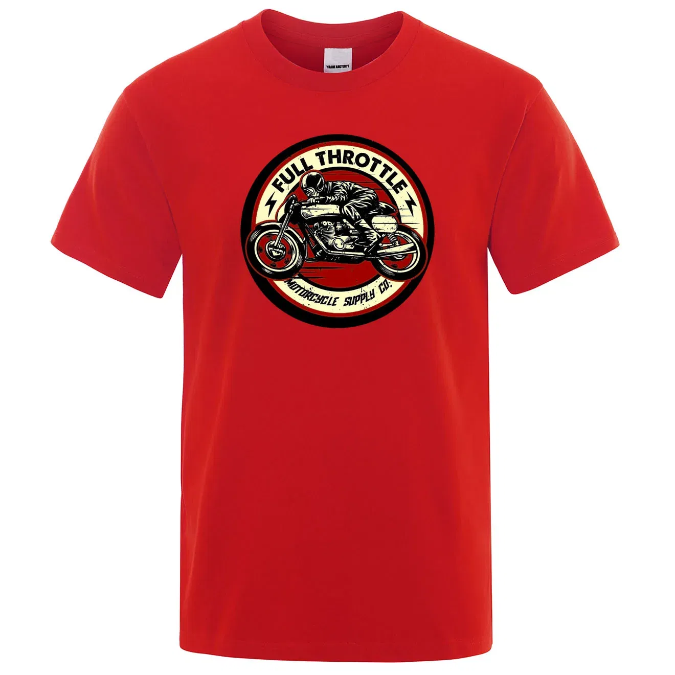 Color: Red, Size: XXXL - Full Throttle Cafe Racer Rockabilly Biker Printed T-Shirt Men Fashion Casual Short Sleeve Loose Cotton Tshirt Summer Loose Tees