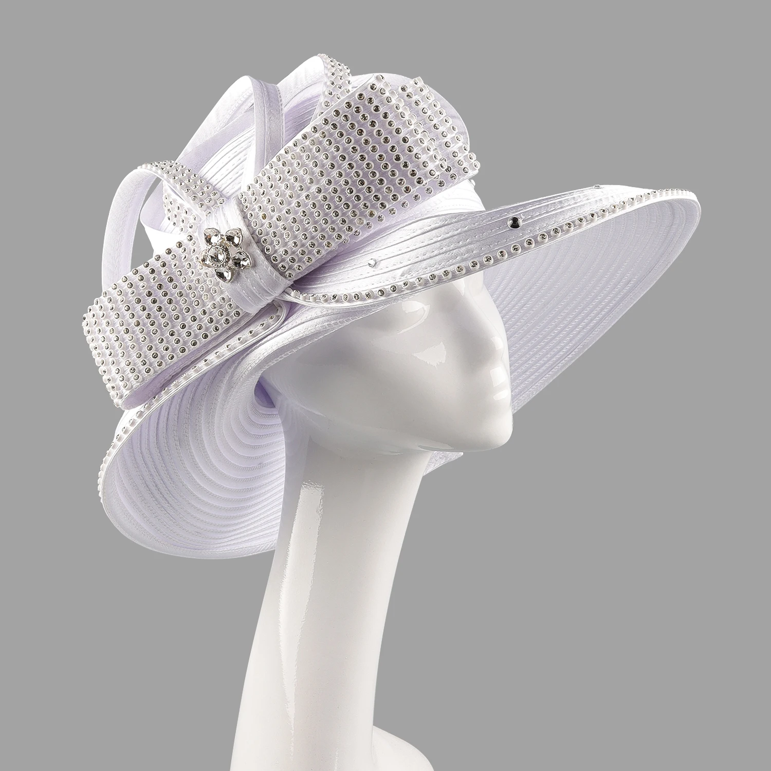 Color: WHITE - Satin Church Hat for Women Unique Wedding Photography Accessory Charming Net Formal Chapeau for Special Occasions