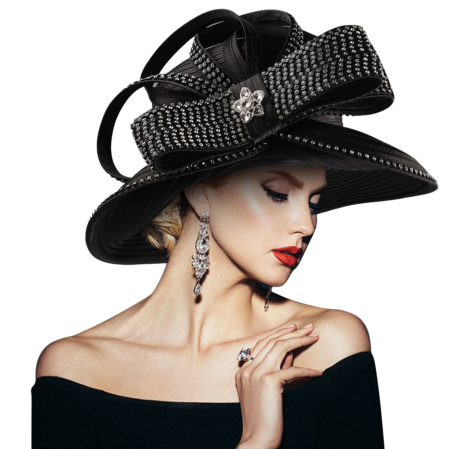 Color: WHITE - Satin Church Hat for Women Unique Wedding Photography Accessory Charming Net Formal Chapeau for Special Occasions