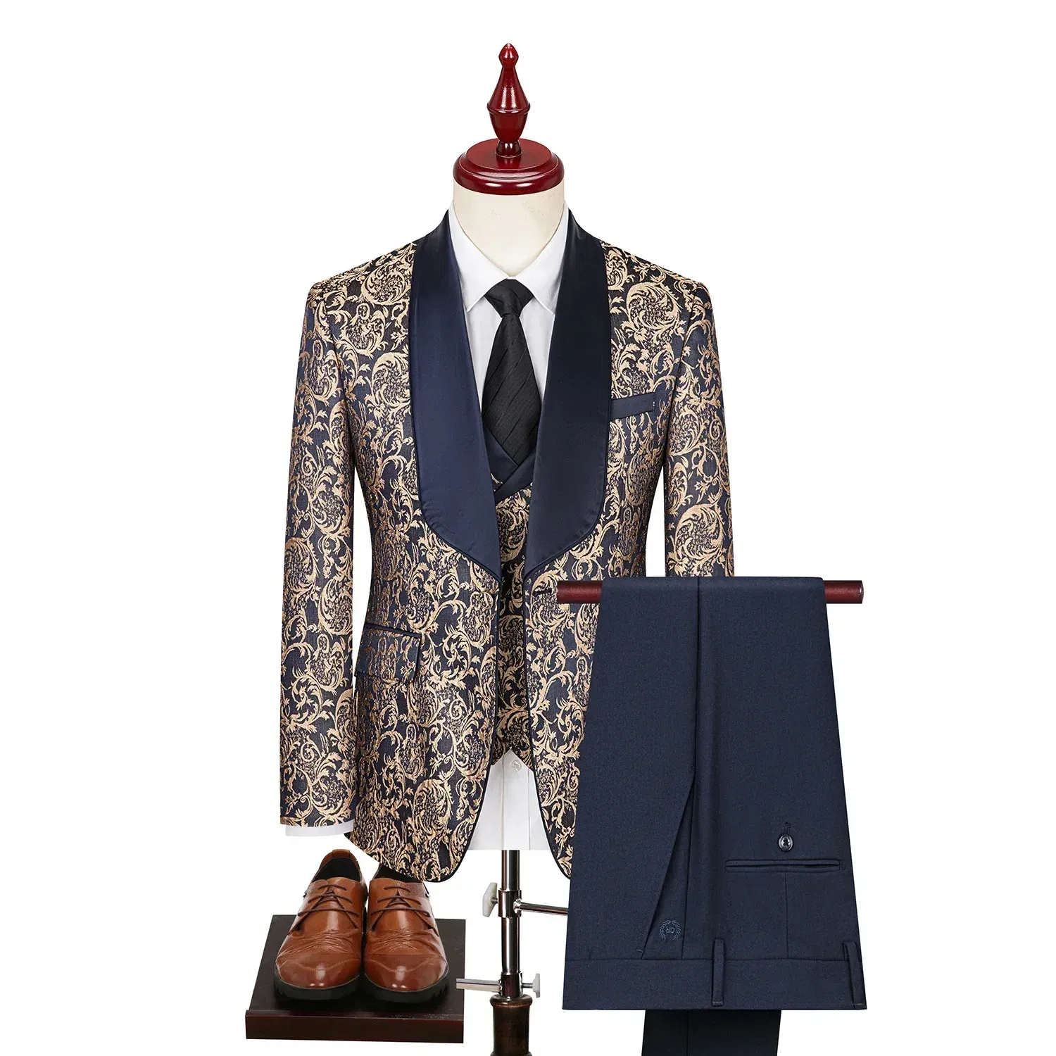Color: Blue, Size: 54 - 2024 Plus-size Men's Jacquard Suit Wedding Dress Groom Suit Host Performance Costume Wedding Suits for Men
