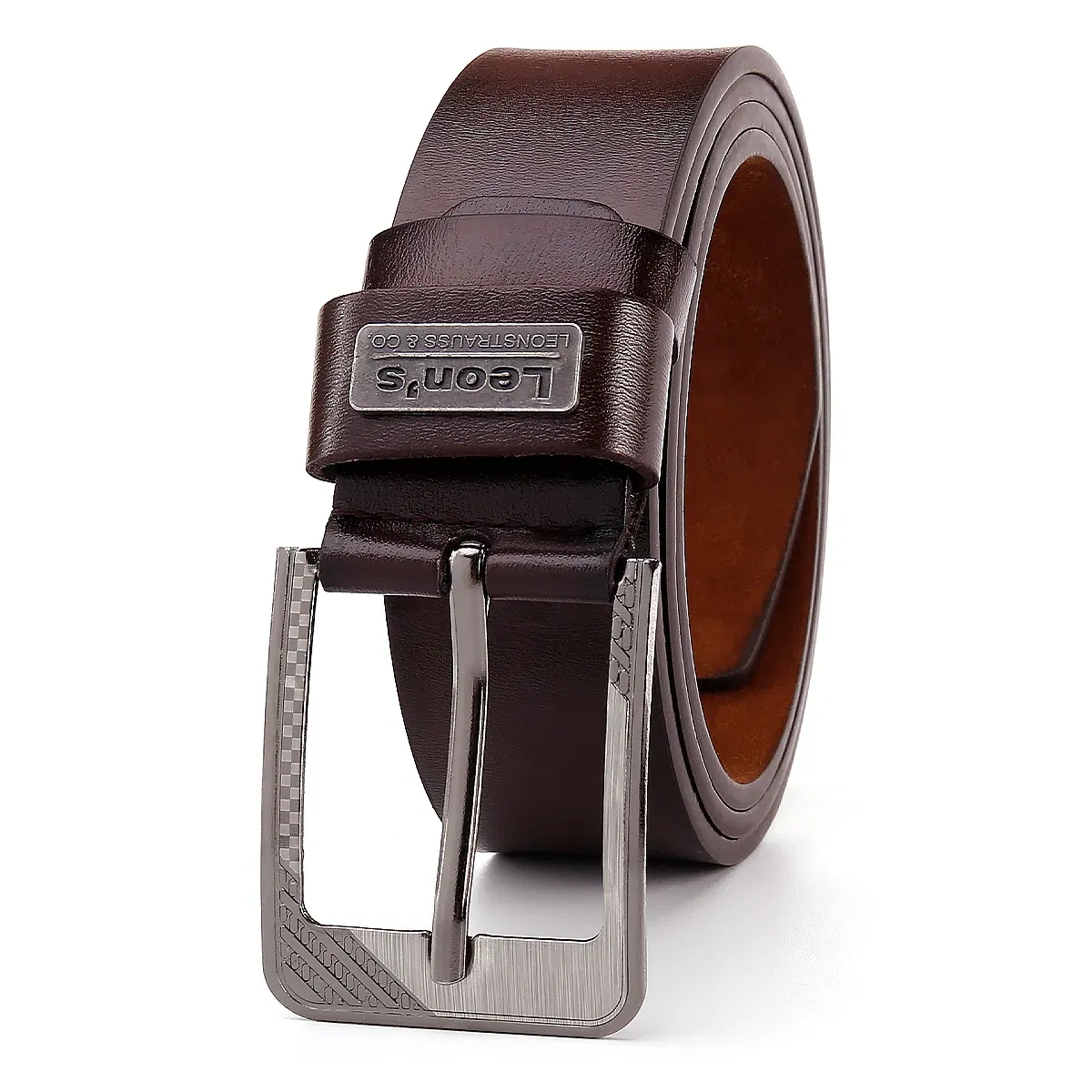Color: Coffee, Belt Length: 120cm - 【LEON?‡S?‘ Buckle  Leather Casual Jeans Belt Men High Quality Retro Luxury Male Strap Cintos 3 Colors 2023 NEW