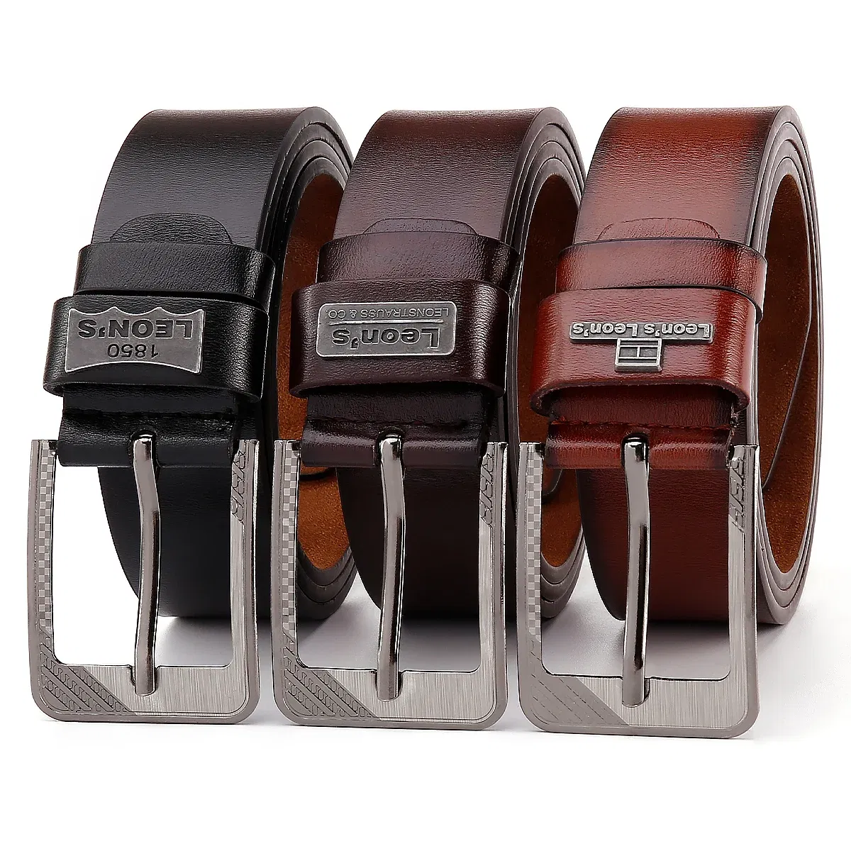 Color: Coffee, Belt Length: 120cm - 【LEON?‡S?‘ Buckle  Leather Casual Jeans Belt Men High Quality Retro Luxury Male Strap Cintos 3 Colors 2023 NEW