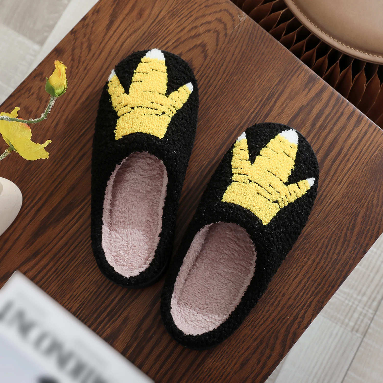 Color: black, Shoe Size: 38 - Winter stuffed Shoes Funny Chicken Claw stuffed Shoes Thick stuffed Thick Bottom Lightweight Fur Slippers