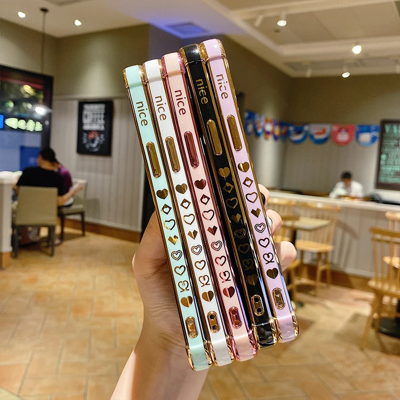 Color: Khaki, Compatible-Phone Models: For iPhone 11, Ships From: CN - Electroplating Side Love Heart Phone Case For IPhone 17 16 15 14 13 12 11 Pro Max XR 8 Plus SE2/SE3 Shockproof Back Cover