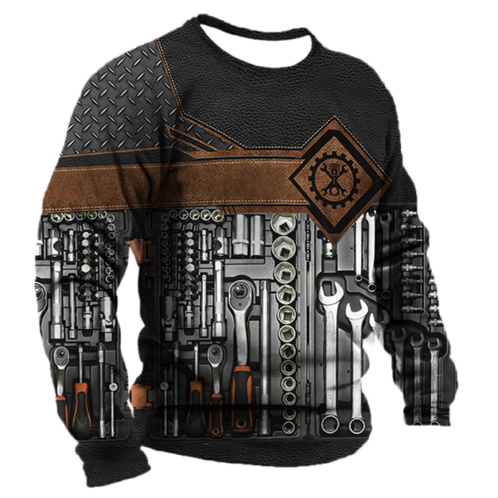 Color: Silver, Size: XXL - Men's T -shirt Retro T -shirt Summer clothing personalized name Mechanic mechanic 3D printing 5xl sports shirt long -sleeved