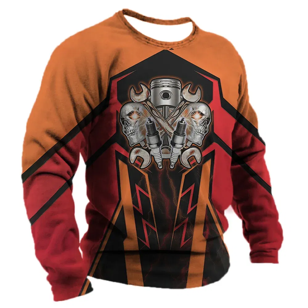 Color: Silver, Size: XXL - Men's T -shirt Retro T -shirt Summer clothing personalized name Mechanic mechanic 3D printing 5xl sports shirt long -sleeved