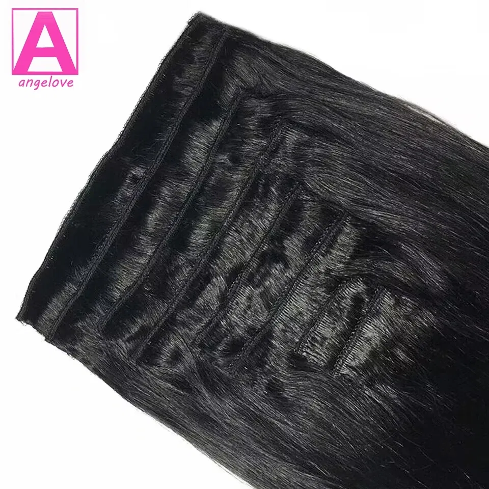 Color: Yellow, Stretched Length: 24inches, Life Span: 6 Months With Proper Care, Weight Per Package: 200g/Set - Straight Clip In Hair Extension Human Hair 120g/Set Straight Clip In Extension Full Head Brazilian Clip Hair Extension for Women