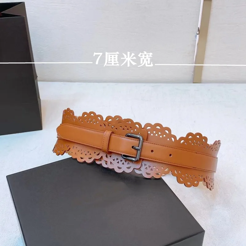 Color: green, Belt Length: 85cm - Women's Corset Dermis Wide Belt Vintage Luxury Designer Elegant Skirts Gothic Party Dresses Hollow Waistband Trend 2024