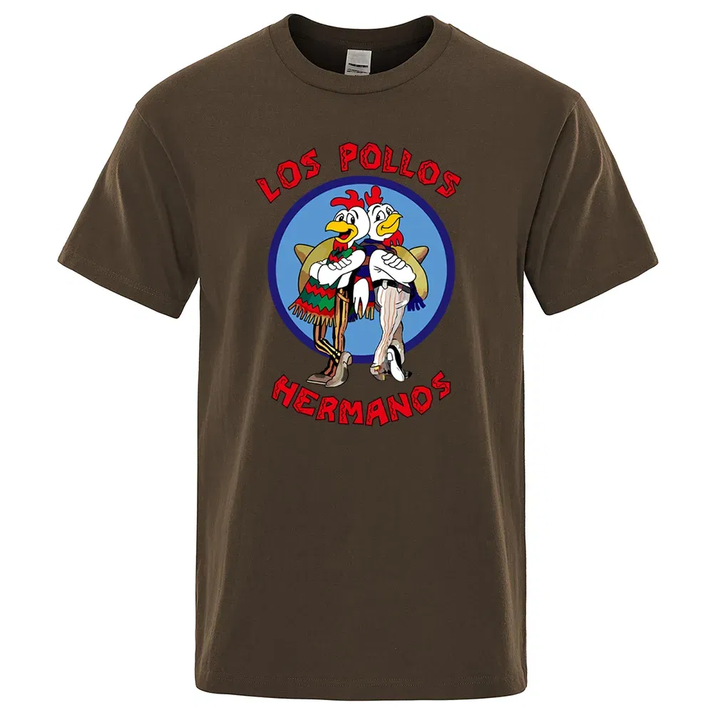 Color: GRAY, Size: XXXL - LOS POLLOS Hermanos Funny Printed T-Shirt Men Fashion Casual Short Sleeves Summer Cotton Breathable Tshirt Chicken Brothers Tee