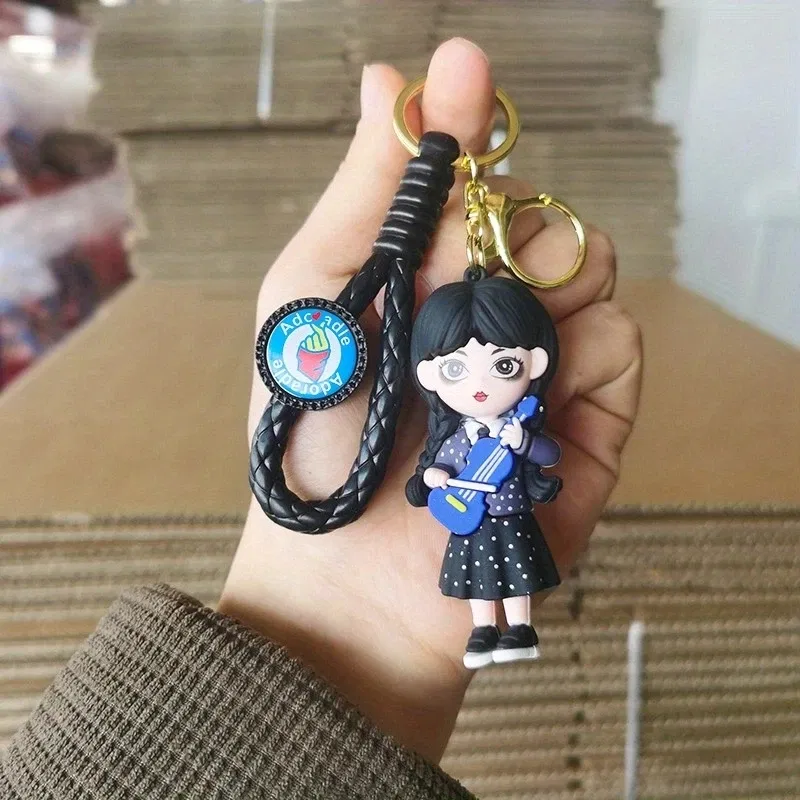 Color: green, Ships From: CHINA - Cartoon Wednesday Addams Silicone Keychain Pendant Car Backpack Bag Keyring 3D Doll Unisex Women Men Gifts Key Chain