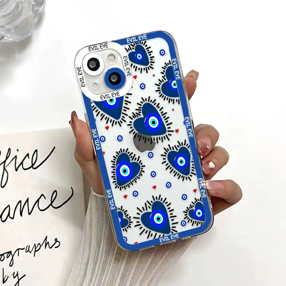 Color: SKY BLUE, Material: Genuine leather - Blue Evil Eye Phone Case For Samsung Galaxy S10 S20 S21 S22 S23 S24 FE Plus Ultra Note 20 Transparent TPU Case