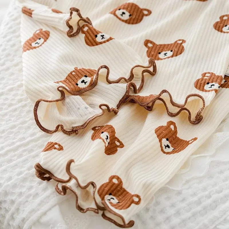 Color: Beige, Kid Size: 10 - Summer Printing Short-Sleeved Loungewear Suit Boys And Girls Pajamas Pants Two-Piece Set 2-6 Years Old Robe