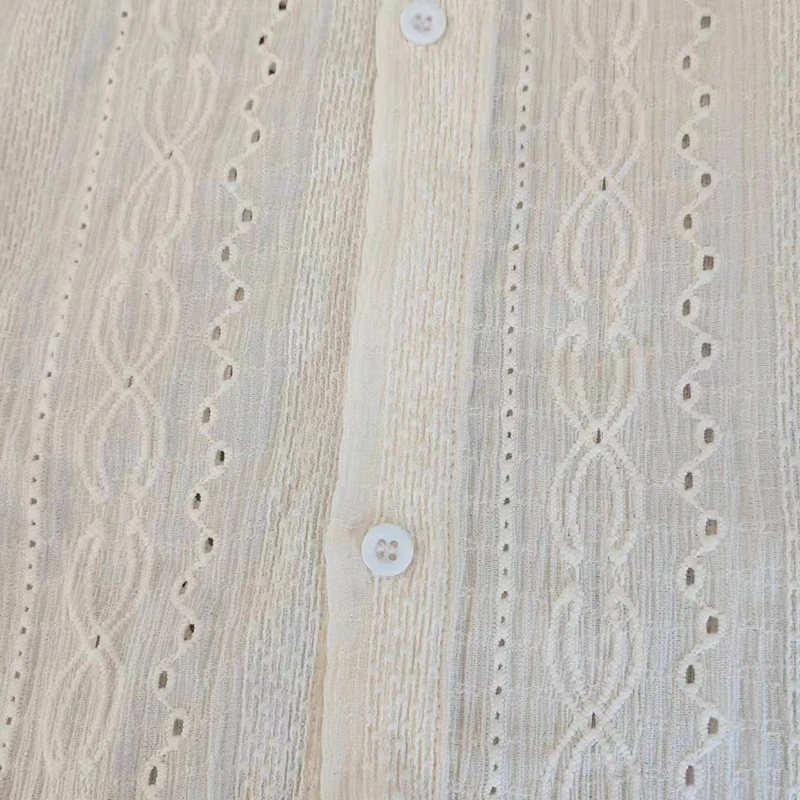 Color: Beige, Size: L - Shirts for men Apricot Handsome Lapel Men Blouse Vacation Hollow Out Sexy Fashion Men Clothing Male Mesh Long-sleeved Shirts