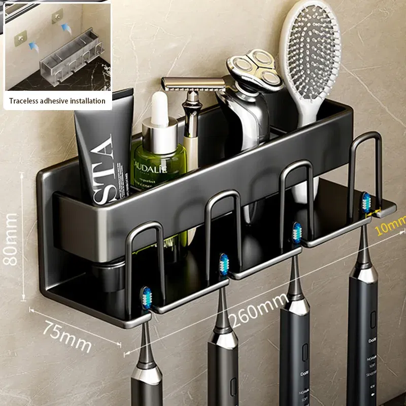 Color: plum - Toothbrush Holder Wall Mounted Toothpaste Dispenser Aluminium Electric Hair Brushes Storage Bathroom Accessories House Organizer