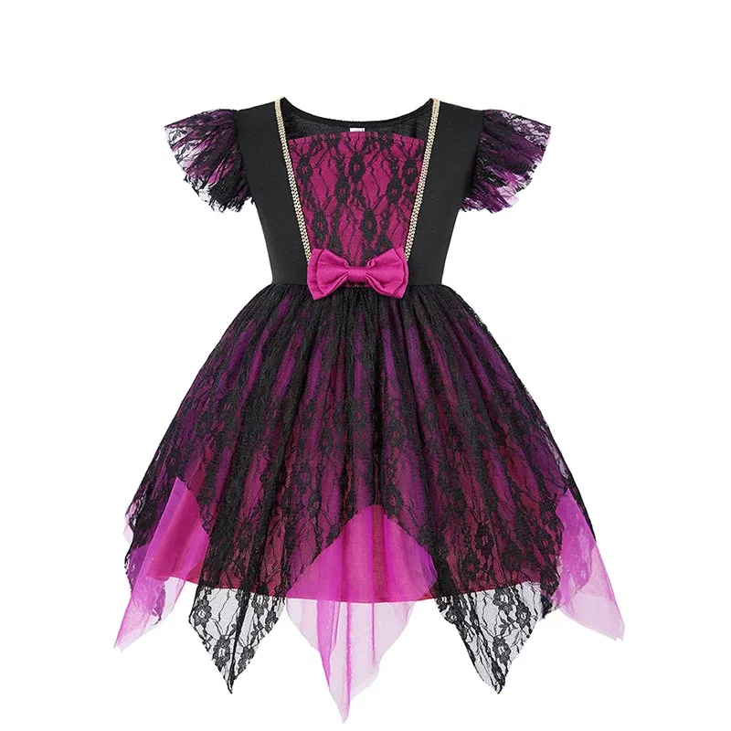 Color: PURPLE, Kid Size: 9 - Halloween Witch Tutu Dress for Girls Handmade Mesh Bat Wizard Cosplay Costumes with Hat Broom Toddler Evil Party Clothes Set
