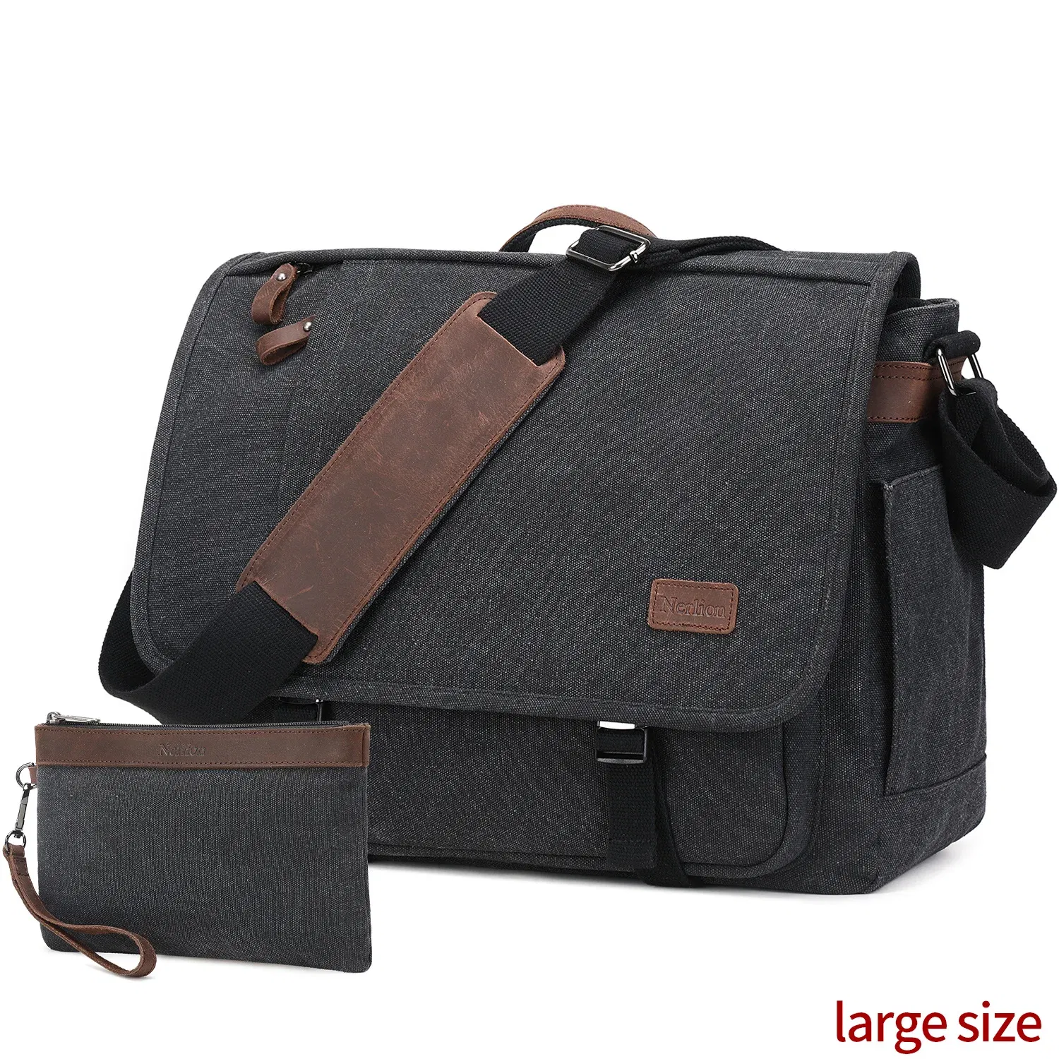 Color: Brown - Waterproof Canvas Messenger Bag for Men, Messenger Bag  ,Shoulder Bag, Casual Computer Bag, Business Bag, Crazy Horse Cowhide