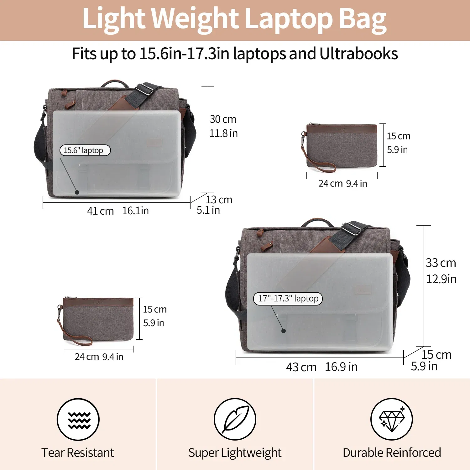 Color: Brown - Waterproof Canvas Messenger Bag for Men, Messenger Bag  ,Shoulder Bag, Casual Computer Bag, Business Bag, Crazy Horse Cowhide