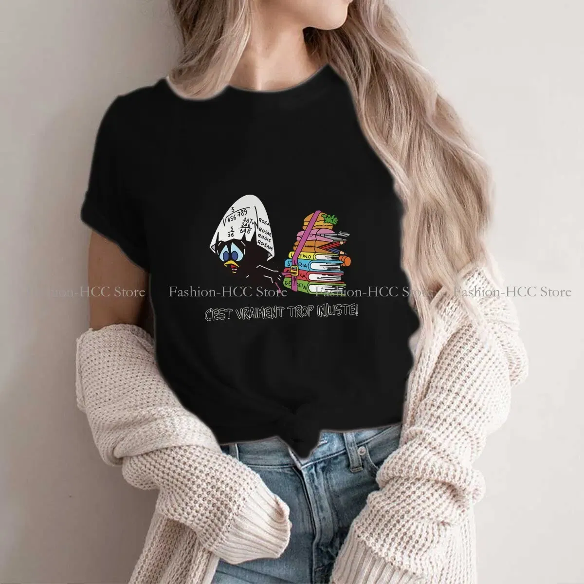 Color: black, Size: XXXL - Calimero Cartoon Polyester TShirt for Women C'est Vraiment Trop Basic Summer Tee T Shirt Novelty Trendy
