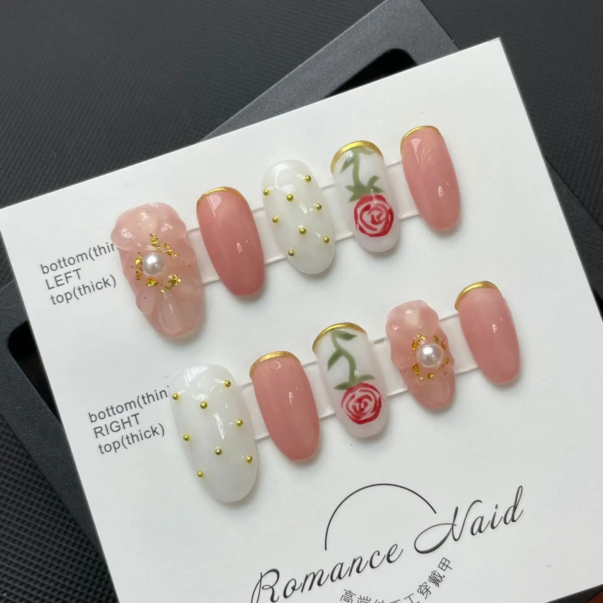 Color: Pink - 10 pcs Luxury Handmade Press on Nails Middle Ellipse Pink Tulip Design False Nails with 4-PIECE Tool Adhesive Nail Glue Tabs