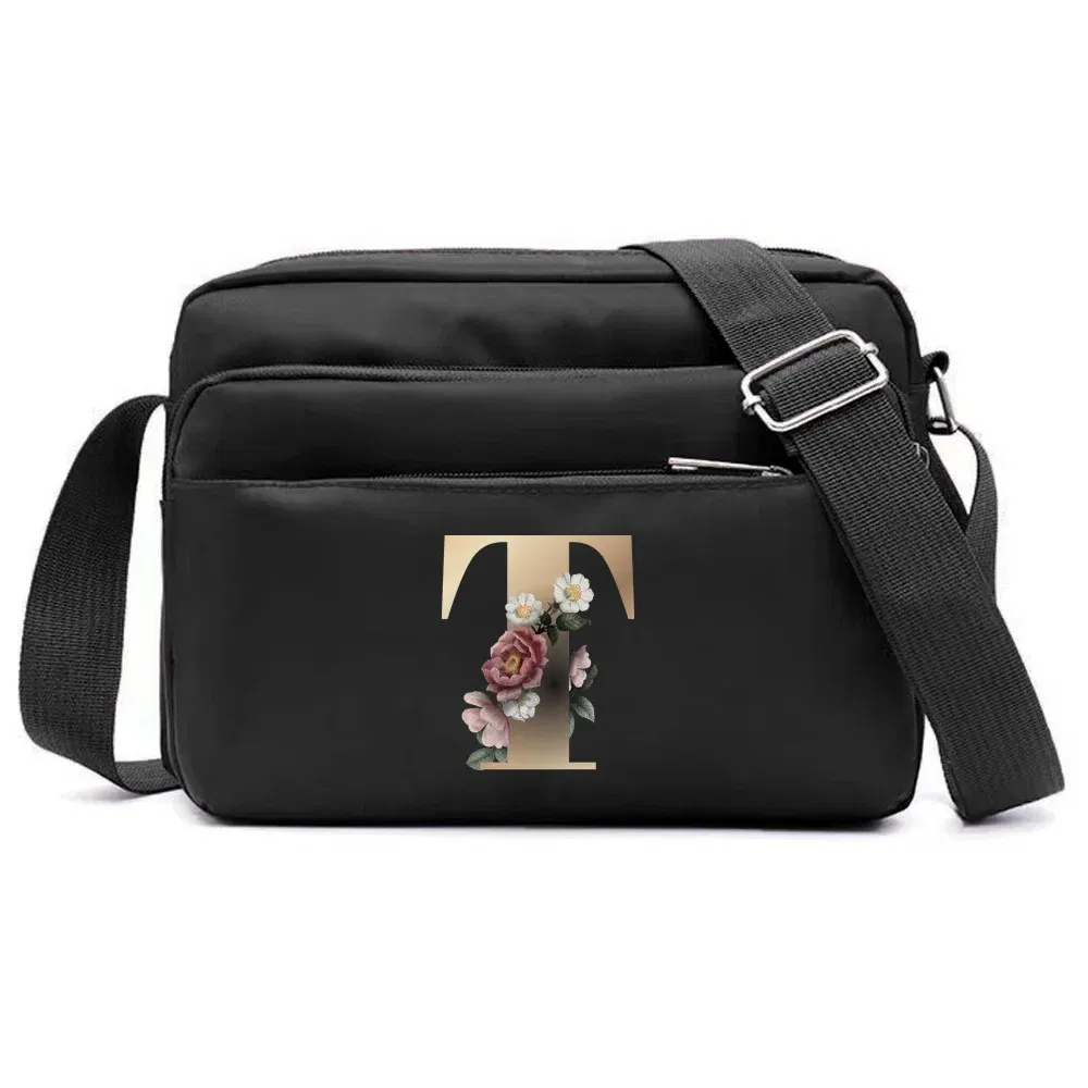 Color: WHITE - New Fashion Multi-layer Travel Leisure Simple Storage Bag Black Gold Letter Series Printing Pattern One Shoulder Crossbody Bag