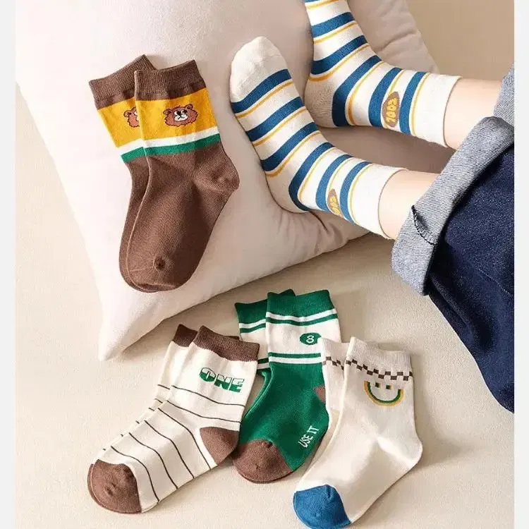 Color: SKY BLUE, Size: 2-3T - Boys Socks Spring Autumn Children Cotton Socks Baby 1-12 year-old Kids Cotton Socks Warm Cozy Calf Sock 5 Pairs/bag